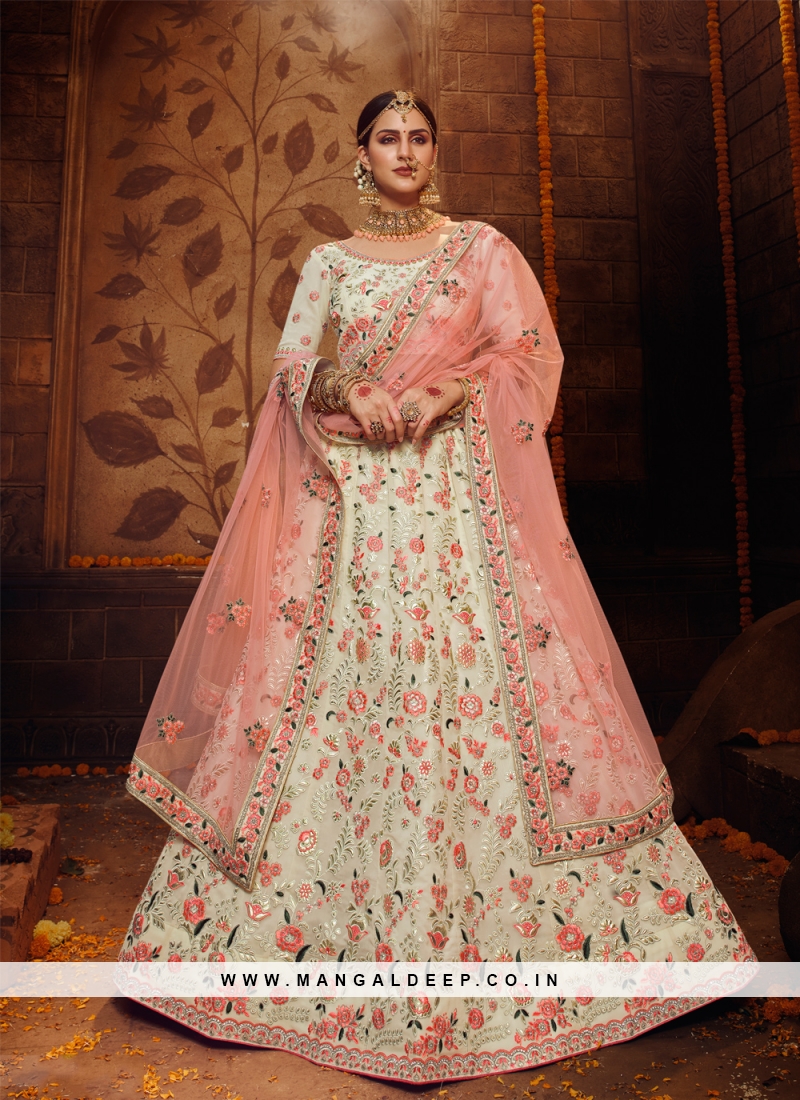 Pink and off sales white lehenga choli