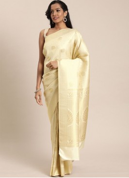 Off White Kanjivaram Silk Weaving Traditional Sare