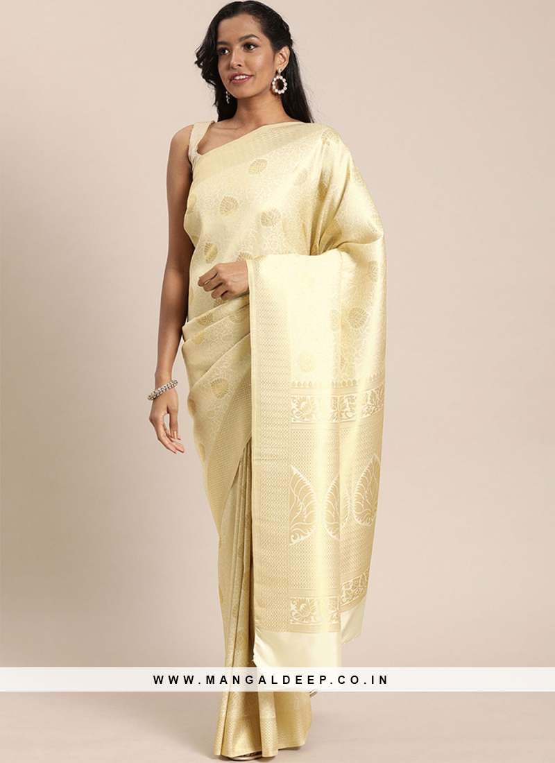 White Pure Kanjivaram Silk Saree With Blouse Piece - 07AP1649T7 | Indian  Silk House Agencies