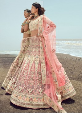 Off White Net Wedding Lehenga Choli