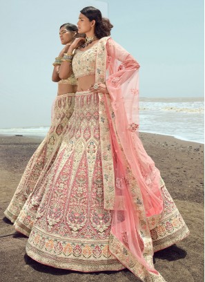 Off White Net Wedding Lehenga Choli