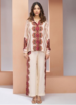 Off White Paisley Print Ceremonial Casual Kurti
