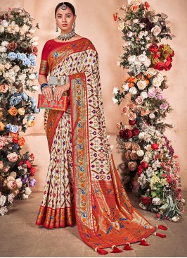 Off White Party Art Silk Classic Designer Saree