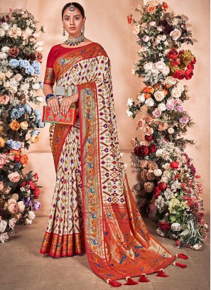 Off White Party Art Silk Classic Designer Saree