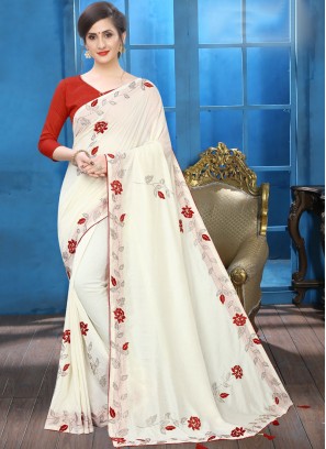 Off White Patch Border Traditional Saree