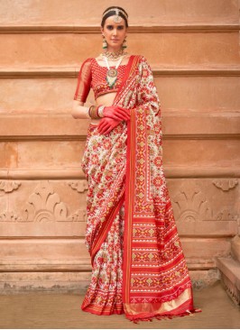 Off White Patola Print Patola Silk  Trendy Saree