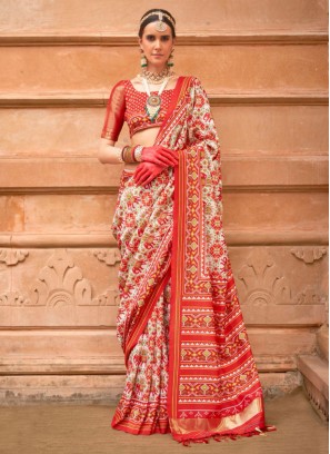 Off White Patola Print Patola Silk  Trendy Saree