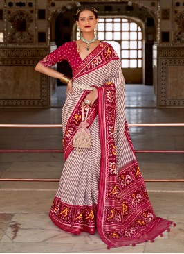 Off White Patola Silk  Ceremonial Designer Traditional Saree