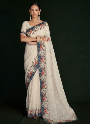 Off White Reception Contemporary Saree