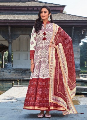 Off White Silk Readymade Anarkali Suit