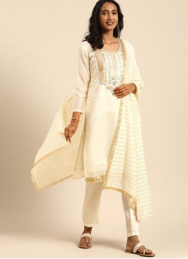 Off White Silk Trendy Salwar Kameez
