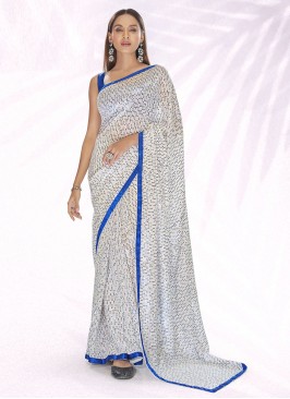 Off White Thread Georgette Trendy Saree