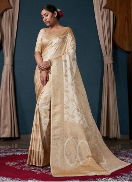 Off White Zari Party Classic Saree