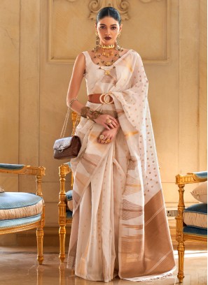 Off White Zari Tissue Saree