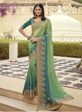 Olive Color Art Silk Embroidered Saree