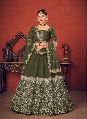 Olive Green Color Art Silk Lehenga Choli