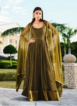 Olive Green Color Net Salwar Suit With Jacket