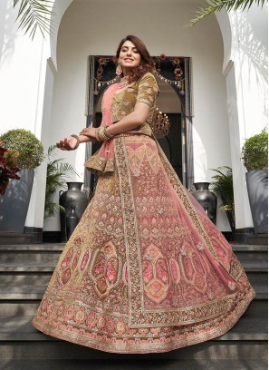 Olive Green Color Velvet Sequins Embroidered Lehenga