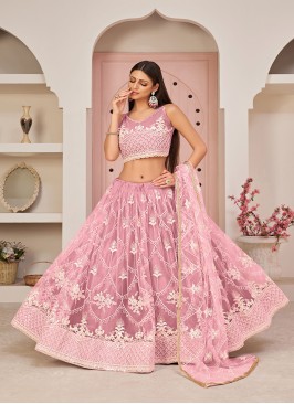 Onion Pink Colour Butterfly Net Embroidered Work Lehenga