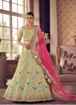 Opulent Art Silk Zari Green Trendy Lehenga Choli