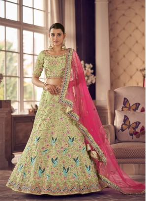 Opulent Art Silk Zari Green Trendy Lehenga Choli