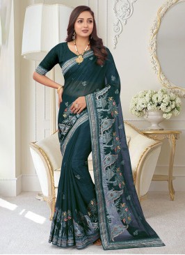 Opulent Georgette Teal Contemporary Style Saree