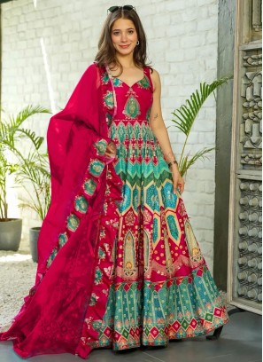 Opulent Multi Colour Digital Print Trendy Gown