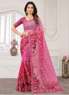 Opulent Net Pink Cord Classic Saree