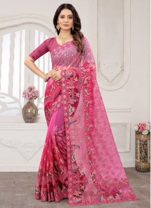 Opulent Net Pink Cord Classic Saree