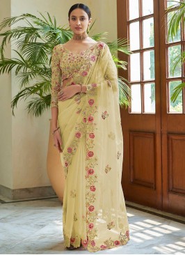 Opulent Organza Sequins Yellow Classic Saree