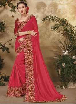 Opulent Red Embroidered Contemporary Style Saree