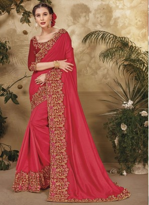 Opulent Red Embroidered Contemporary Style Saree