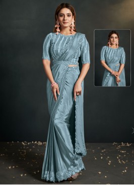 Opulent Sequins Crepe Silk Blue Trendy Saree