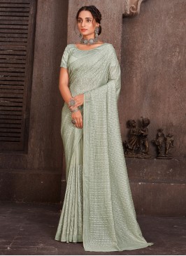 Opulent Sequins Green Organza Designer Saree
