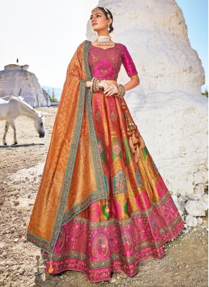 Orange and Pink Jacquard Work Trendy Lehenga Choli