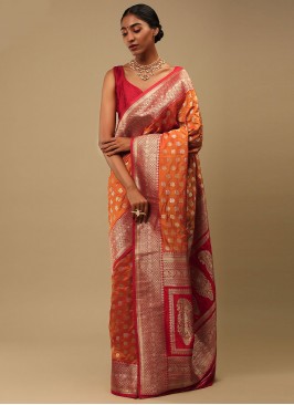 Orange Art Banarasi Silk Woven Contemporary Style Saree