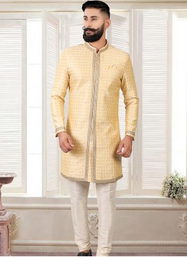 Cream & Off White Fusion Elegance: Men's Indo-Western Ensemble