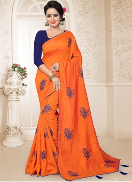 Orange Ceremonial Art Silk Designer Traditional Sa