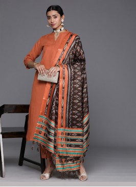 Orange Chanderi Cotton Ceremonial Readymade Salwar Kameez