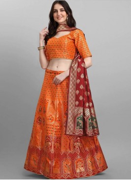 Orange Color Art Silk Festive Wear Lehenga