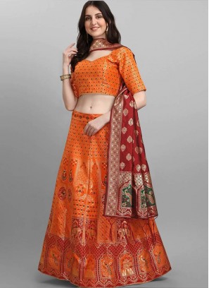 Orange Color Art Silk Festive Wear Lehenga