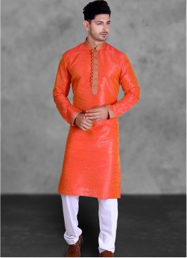 Orange Color Art Silk Kurta Pajama