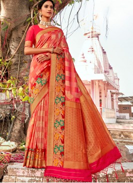 Orange Color Banarasi Silk Classic Saree