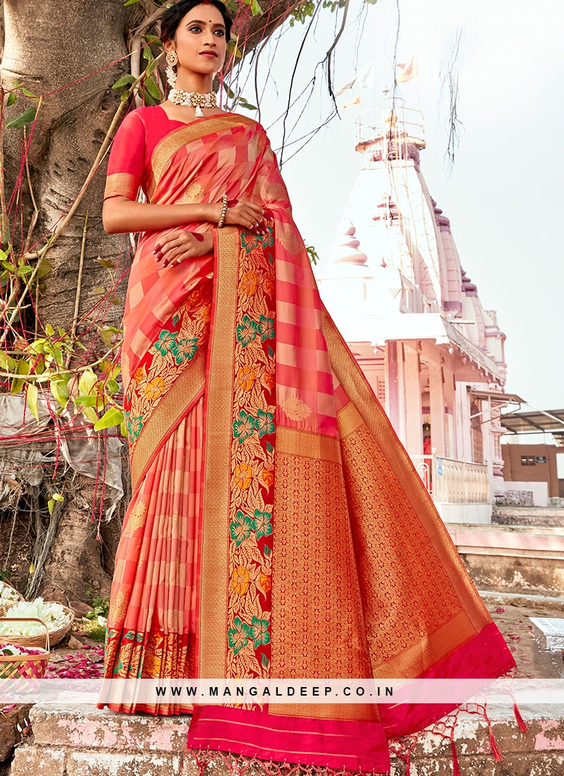 Orange Color Banarasi Silk Classic Saree