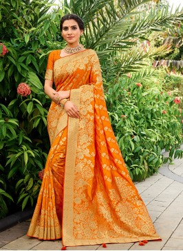 Orange Color Banarasi Silk Latest Saree