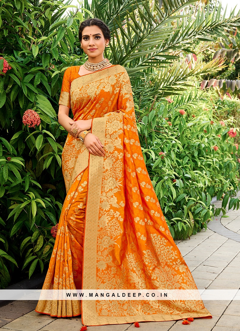 Orange Color Banarasi Silk Latest Saree