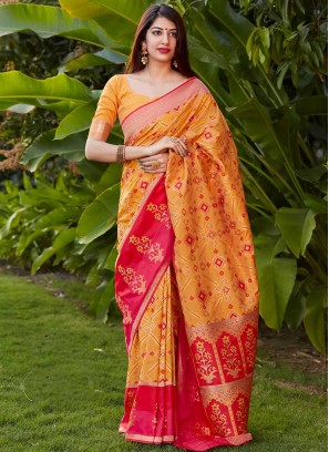 Orange Color Banarasi Silk Saree