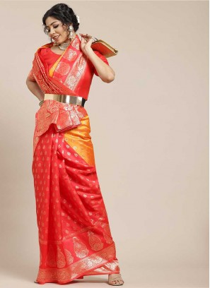 Orange Color Banarasi Silk Saree