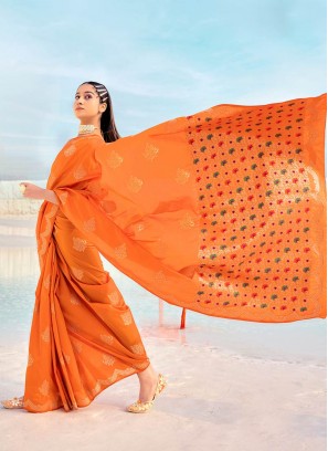 Orange Color Banarasi Silk Saree