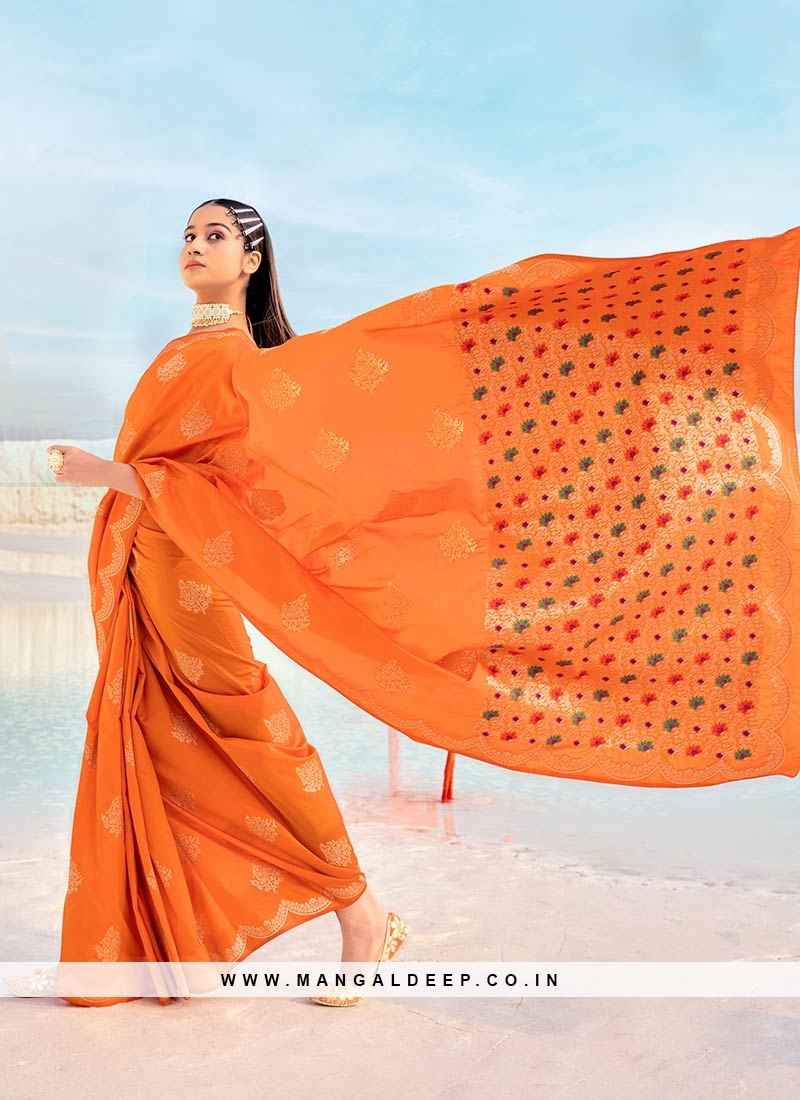 Orange Color Banarasi Silk Saree